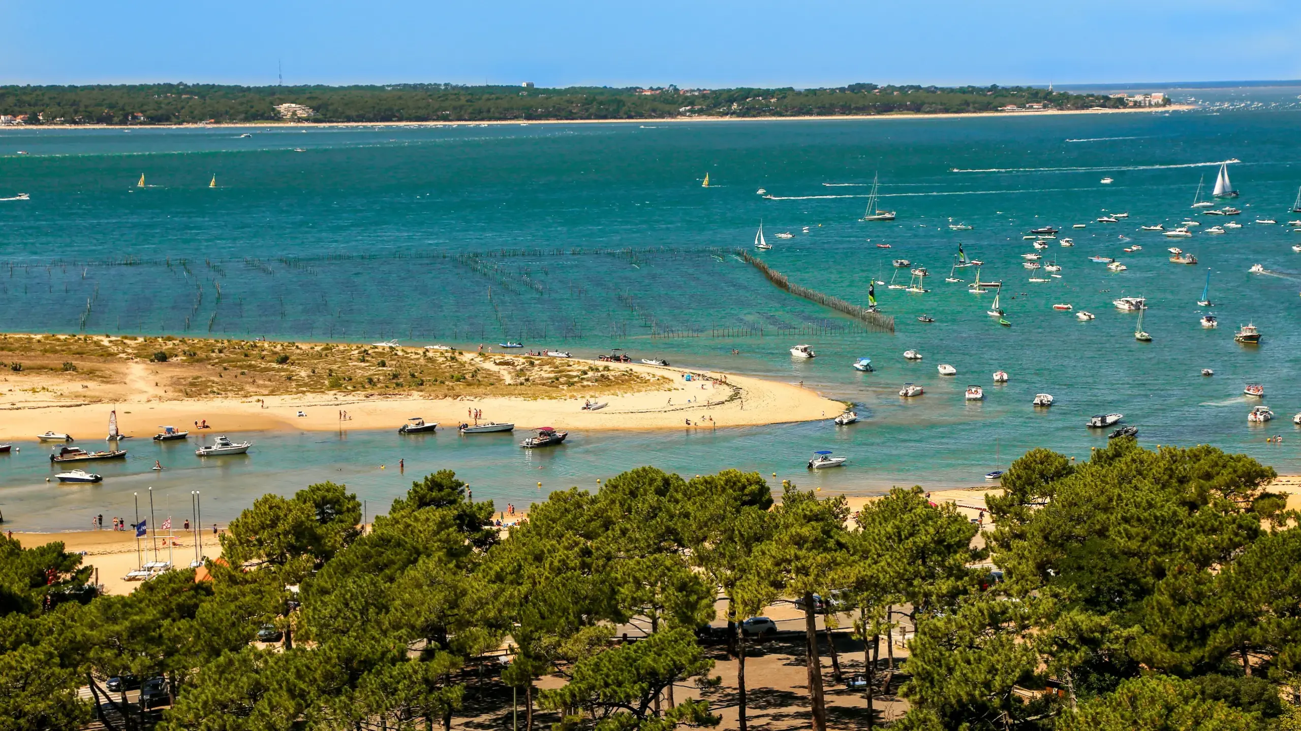 Vue aérienne plage, bateaux et océan