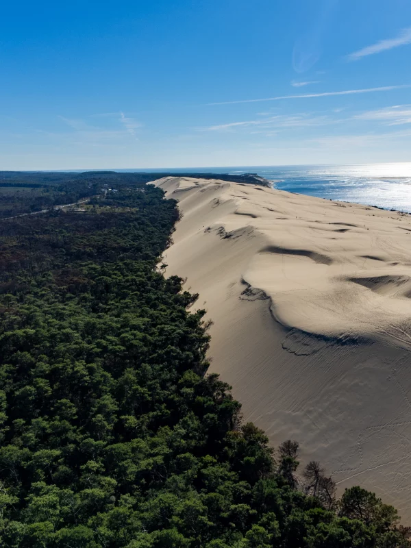 Grande dune de sable face à la mer.