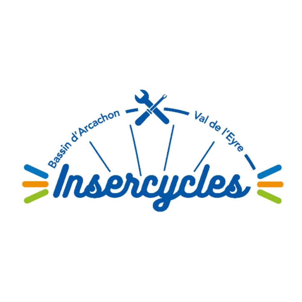 Logo Insercycles avec outils et arcs colorés.