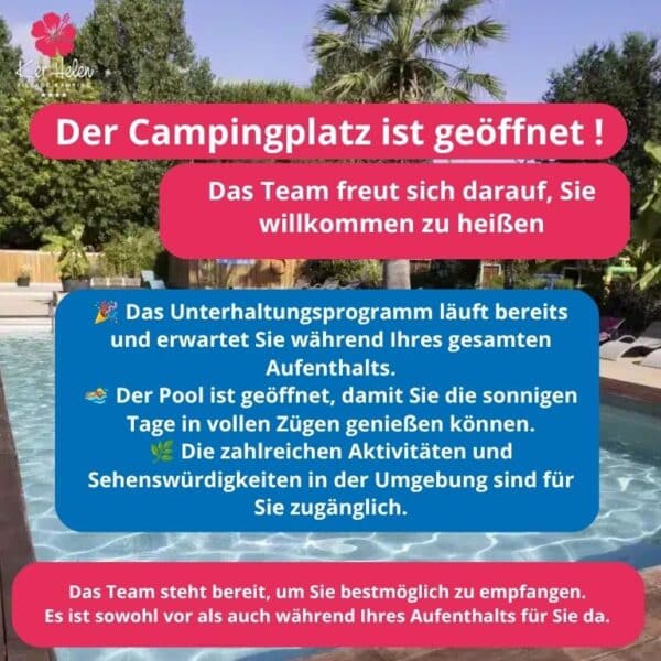 Piscine du camping ouverte avec palmiers
